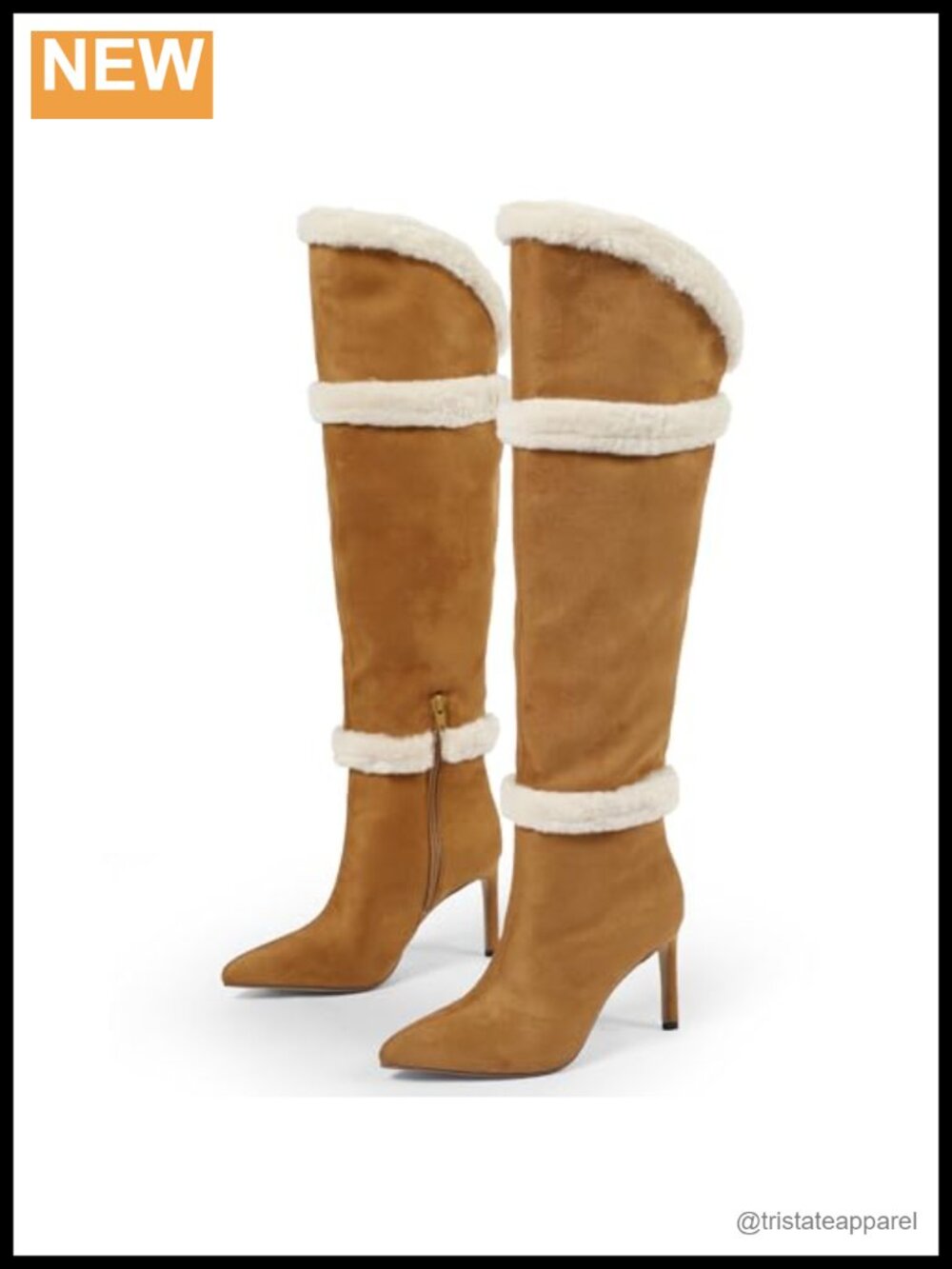 Faux Leather & Suede Knee High Boots, Stiletto Heel, Pointed Toe, Side Zip